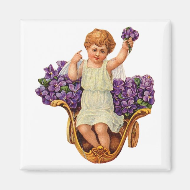 Cherub and Purple Flowers Magnet (Front)