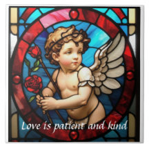 Cherub and Rose Stained Glass Ceramic Trivet