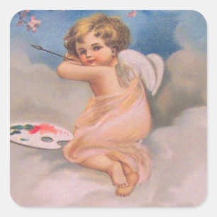 Cherub Angel Cherry Tree Painting Pallet Christian Square Sticker