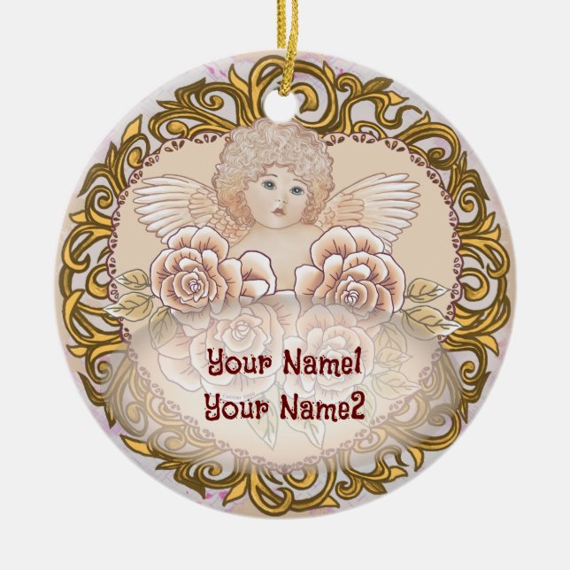 Cherub Angel Heart  Ceramic Ornament (Front)