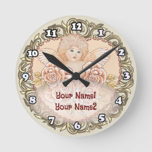 Cherub Angel Heart Round Clock