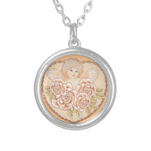 Cherub Angel Heart Silver Plated Necklace