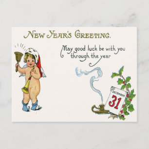 Cherub Angel Holly Calendar Bell Horn Postcard