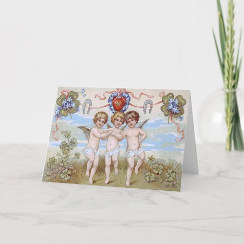 Cherub Angel Horseshoe Shamrock Card