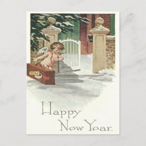 Cherub Angel Luggage Fence Evergreen Postcard