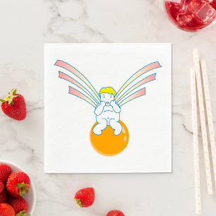 Cherub Angel Sitting on Orange Sphere Napkins
