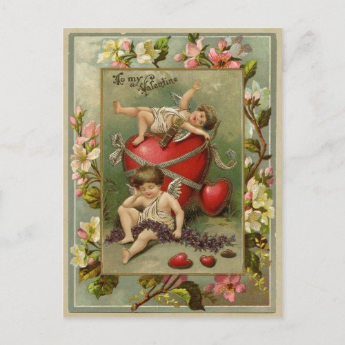 Cherub Angels and Hearts Vintage Reproduction Postcard