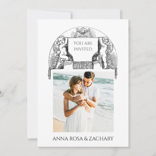  Cherub AR6 Victorian QR PHOTO RSVP Wedding Invitation