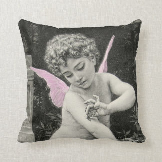 Cherub Bouguereau Boy Butterfly Fairy Engraving Throw Pillow