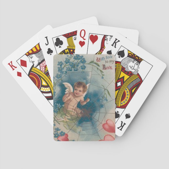 Cherub Cupid Cobweb Forget-Me-Not Heart Poker Cards (Back)