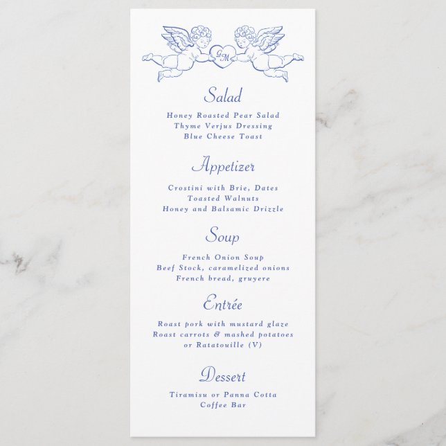 Cherub Cupid Couple Holding Heart Wedding Menu (Front)