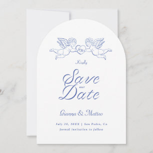 Cherub Cupid Couple Holding Heart Wedding Save The Date