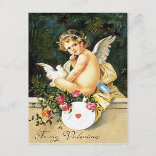 Cherub Cupid Dove Rose Heart Postcard