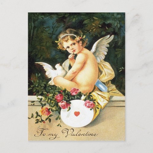 Cherub Cupid Dove Rose Heart Postcard