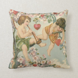 Cherub Cupid Flute Magnolia Tree Heart Throw Pillow