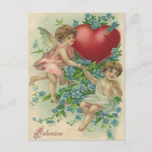 Cherub Cupid Heart Arrow Forget_Me_Nots Postcard