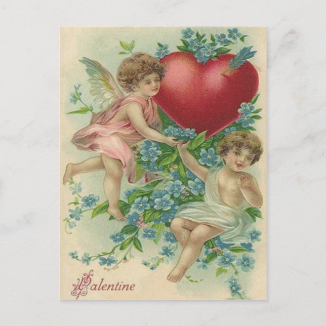 Cherub Cupid Heart Arrow Forget-Me-Nots Postcard (Front)