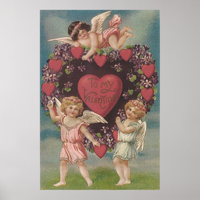 Cherub Cupid Heart Violets Valentine Poster (Front)