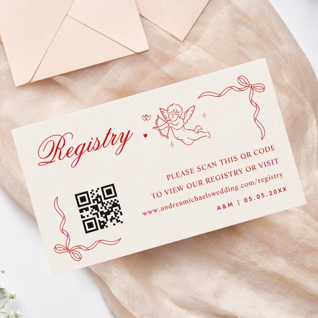 Cherub Cupid Red Qr Code Wedding Gift Registry     Enclosure Card (Creator Uploaded)