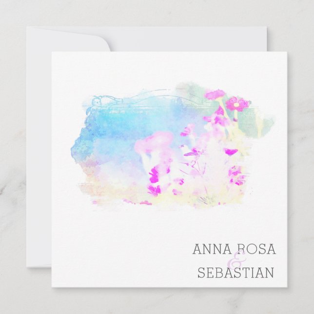 *~* Cherub Flower AR12 QR PHOTO RSVP Wedding Invitation (Front)