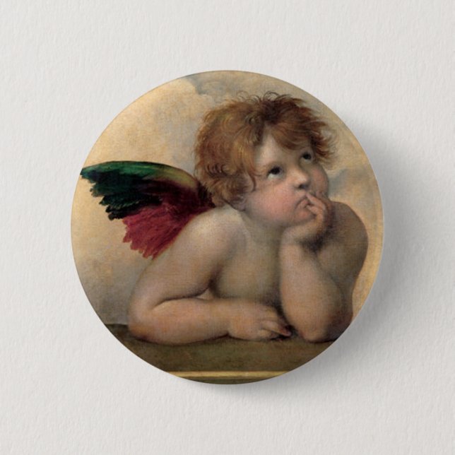 Cherub from Sistine Madonna by Raphael Button (Front)