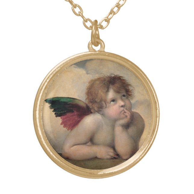 Cherub from Sistine Madonna by Raphael Gold Plated Necklace (Front)