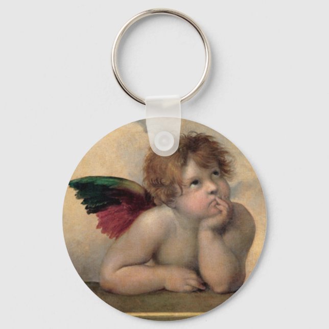 Cherub from Sistine Madonna by Raphael Keychain (Front)