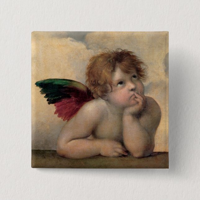 Cherub from Sistine Madonna by Raphael Pinback Button (Front)