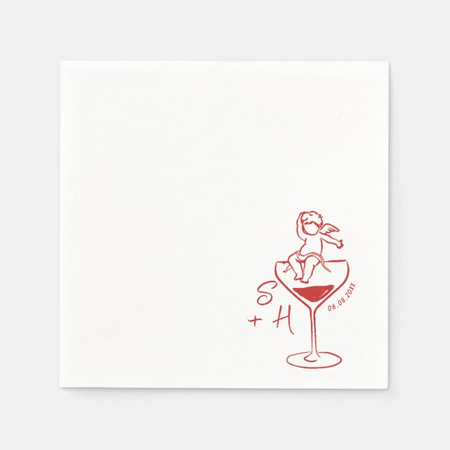 Cherub Hand Drawn Cupid Icon Cocktail Wedding  Napkins (Front)