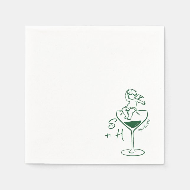 Cherub Hand Drawn Cupid Icon Cocktail Wedding  Napkins (Front)