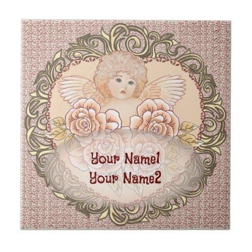 Cherub Heart Angel custom name Ceramic Tile