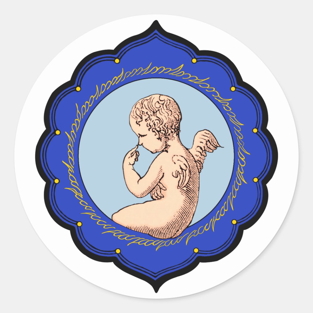 Cherub in Persian frame Contemplating life CC1010 Classic Round Sticker (Front)