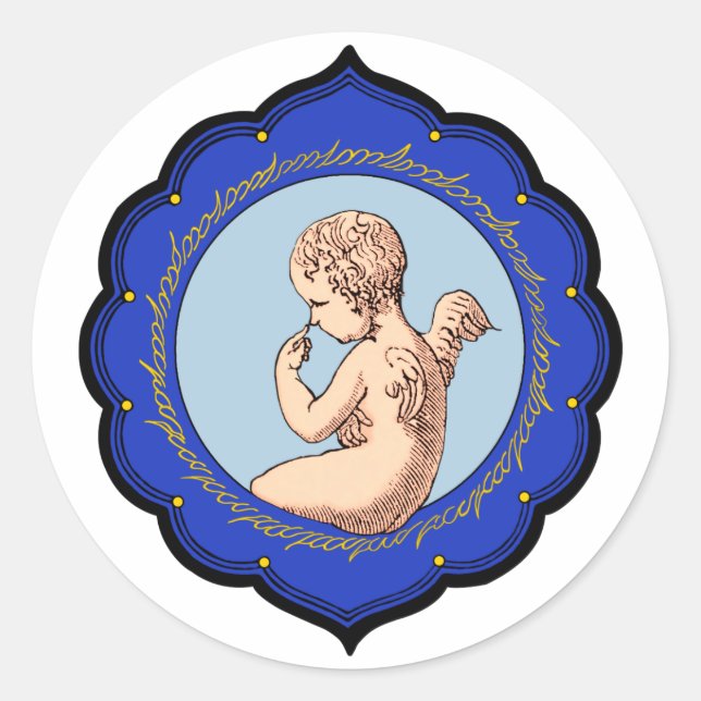 Cherub in Persian frame Contemplating life CC1010 Classic Round Sticker (Front)