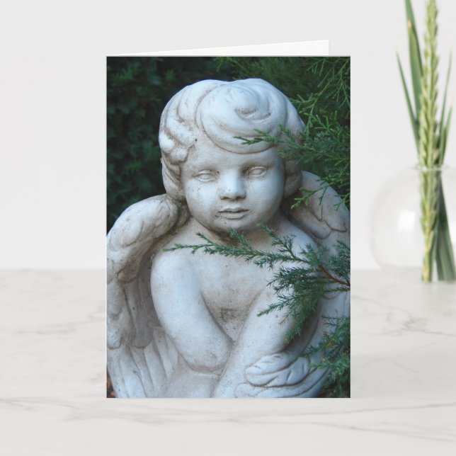 Cherub Statue, Merry Christmas Holiday Card (Front)