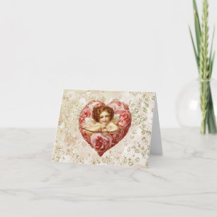 Cherub w/ Arrow Roses Heart Bokeh Bling Holiday Card