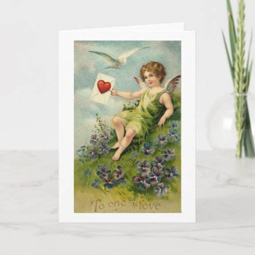 Cherub with Love Letter and Love Bird Holiday Card