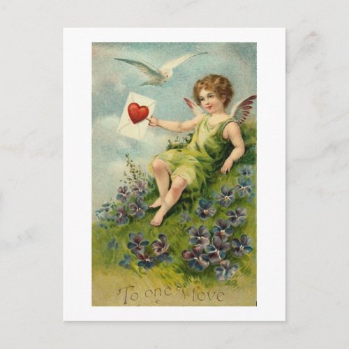 Cherub with Love Letter and Love Bird Postcard