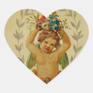 Cherub with Posies Heart Sticker