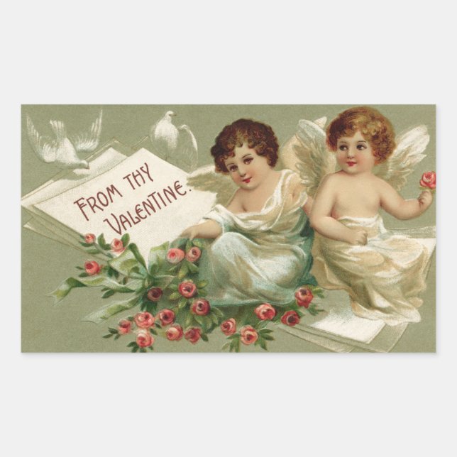 Cherubs and Roses Valentine Rectangular Sticker (Front)