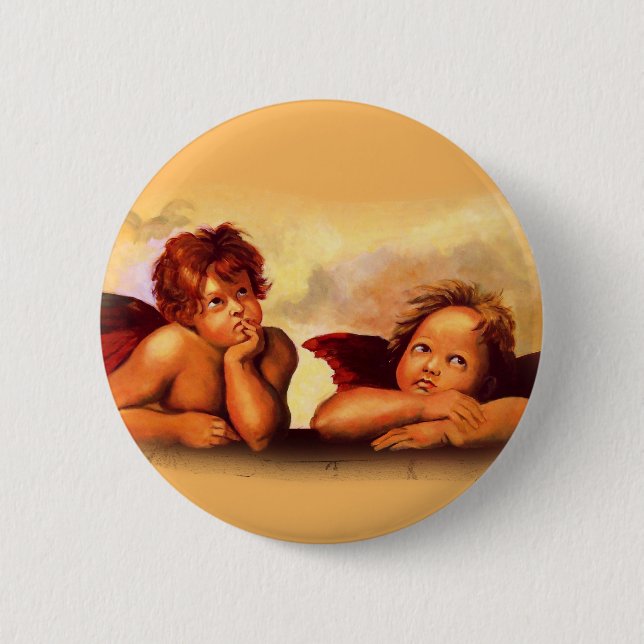 Cherubs, Angels, After Raphael: Original Artwork Pinback Button (Front)