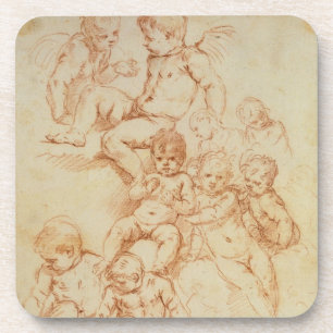 Cherubs, early 17th century (red chalk on paper) drink coaster