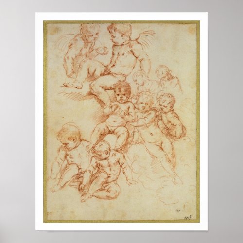 Cherubs early 17th century red chalk on paper poster