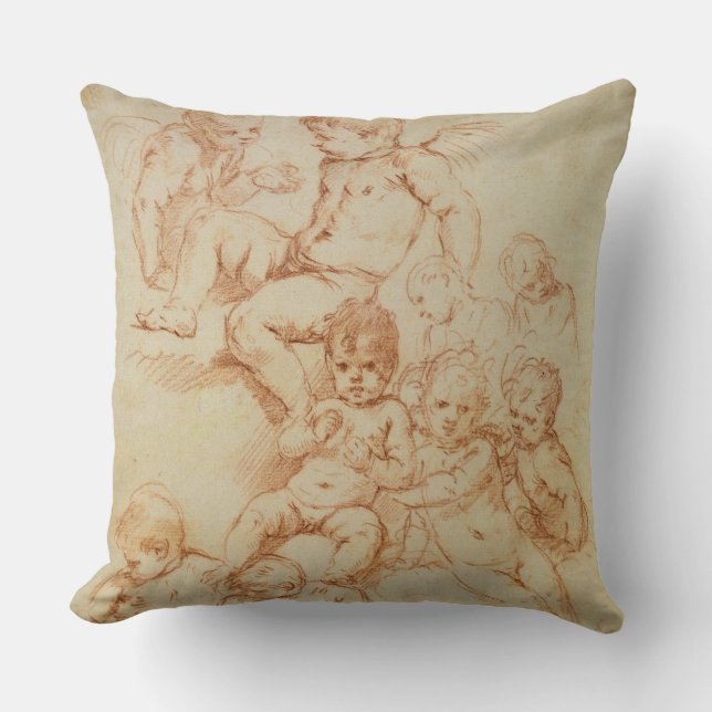Cherubs, early 17th century (red chalk on paper) throw pillow (Front)