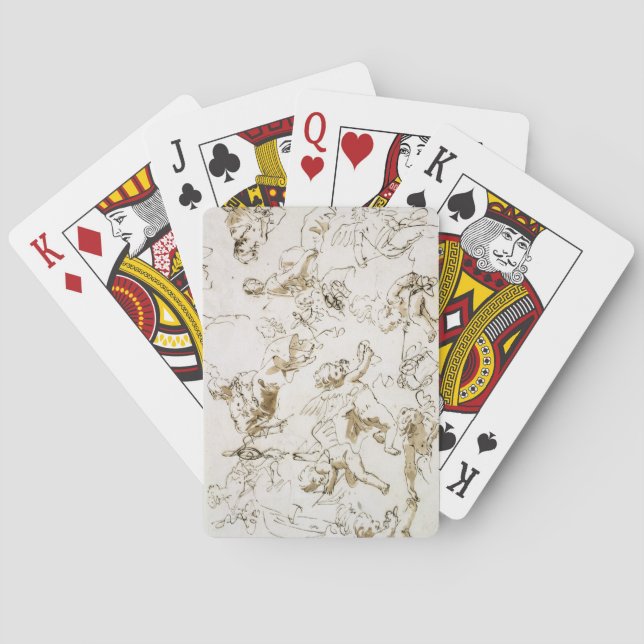 Cherubs, early 18th century (pen and ink and wash poker cards (Back)