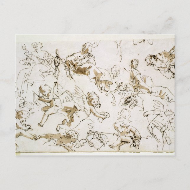 Cherubs, early 18th century (pen and ink and wash postcard (Front)