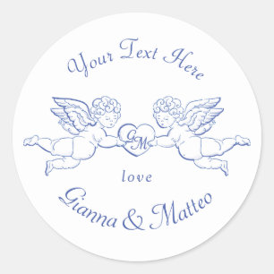 Cherubs Holding Heart Couple Cupids Initials Classic Round Sticker