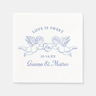 Cherubs Holding Heart Couple Cupids Initials Napkins