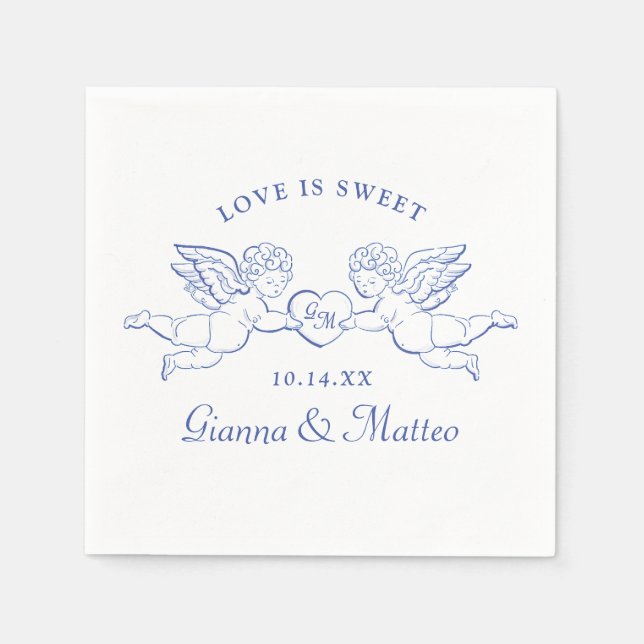 Cherubs Holding Heart Couple Cupids Initials Napkins (Front)