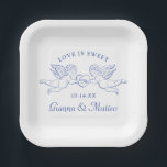 Cherubs Holding Heart Couple Cupids Initials Paper Plates<br><div class="desc">Two winged cherubs holding heart with editable initials and text</div>