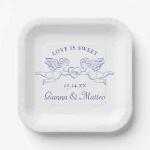 Cherubs Holding Heart Couple Cupids Initials Paper Plates